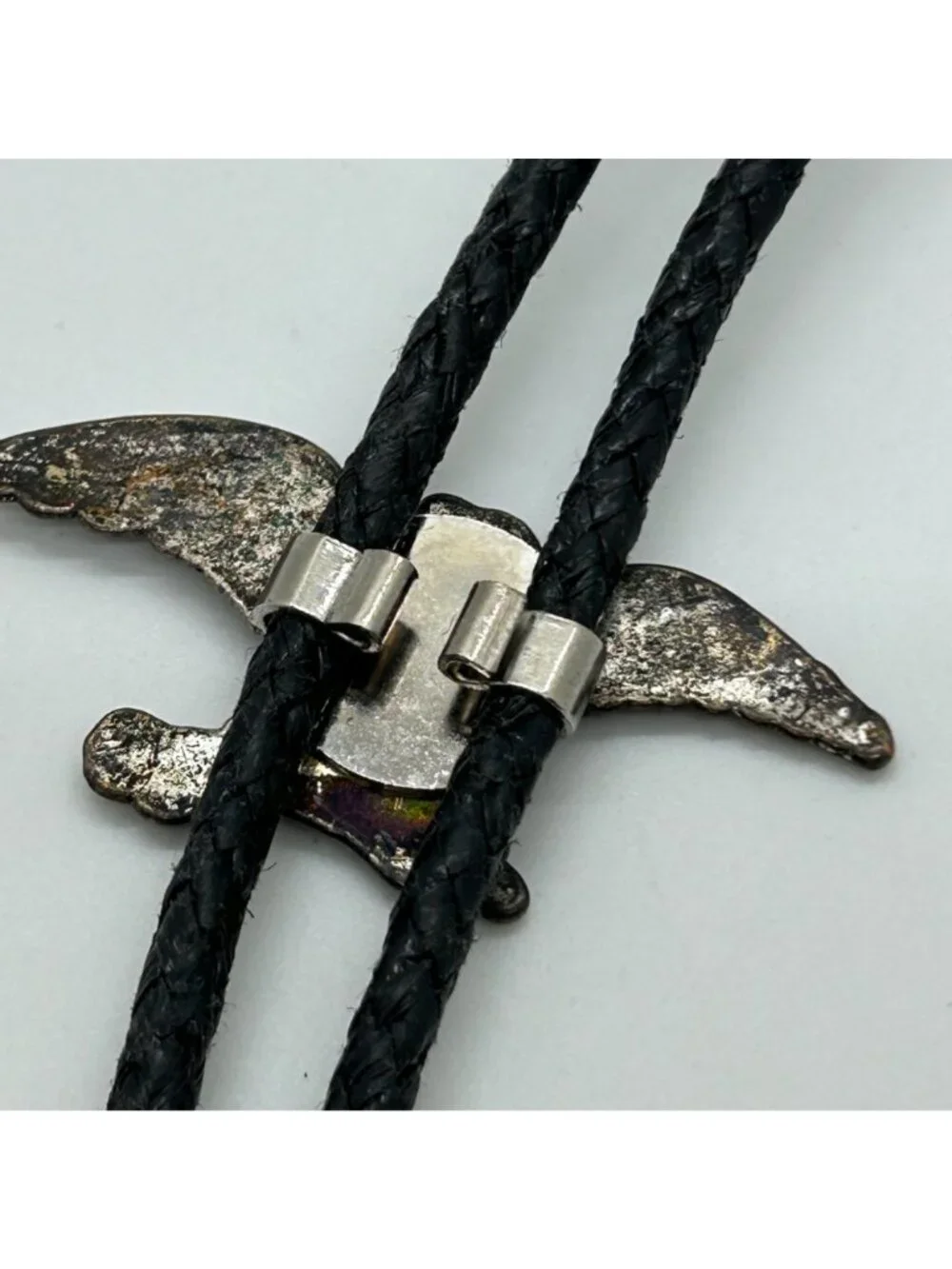 Eagle Bolo Tie With Tarnished Patina On Black Braided Cord Western Cowboy Style - Picture 8 of 10